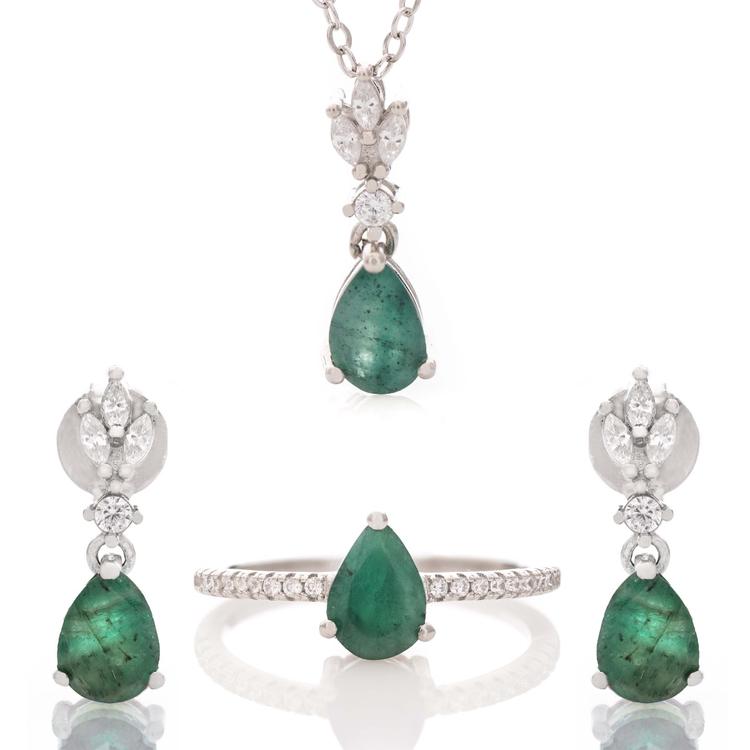 Silver set - Natural emerald 2,80 ct.