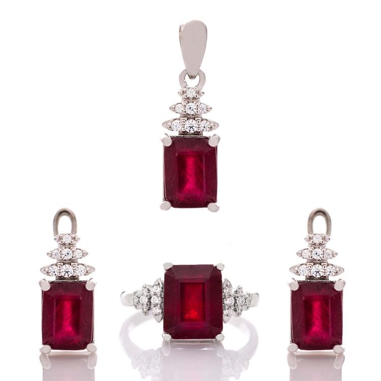 Silver set Baguette - Natural Ruby 7,80 ct.