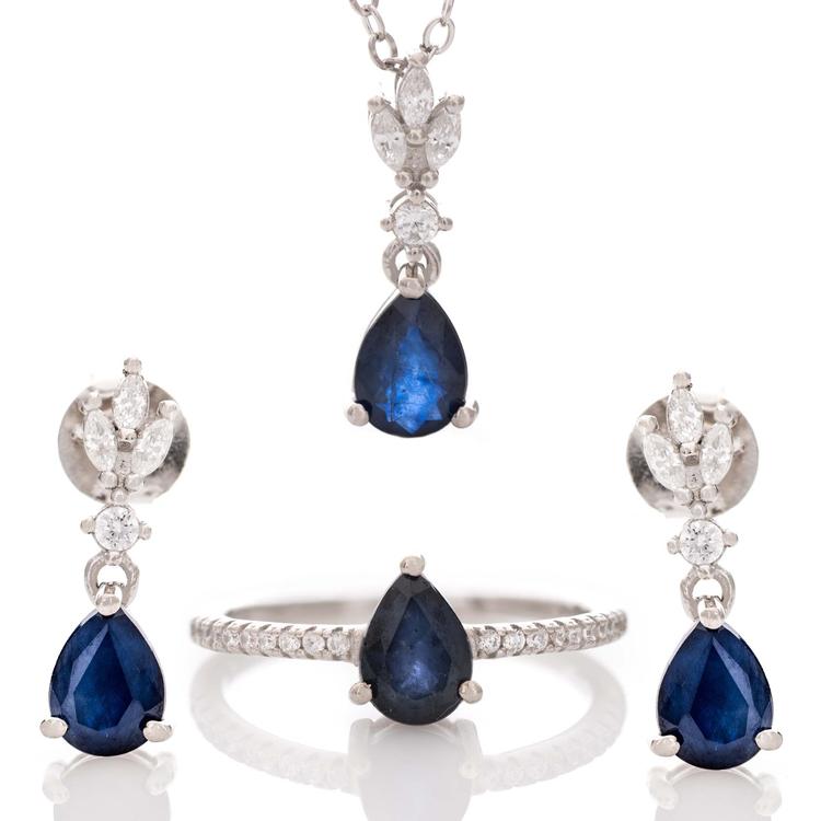 Silver set - Natural Sapphire 3,00 ct.