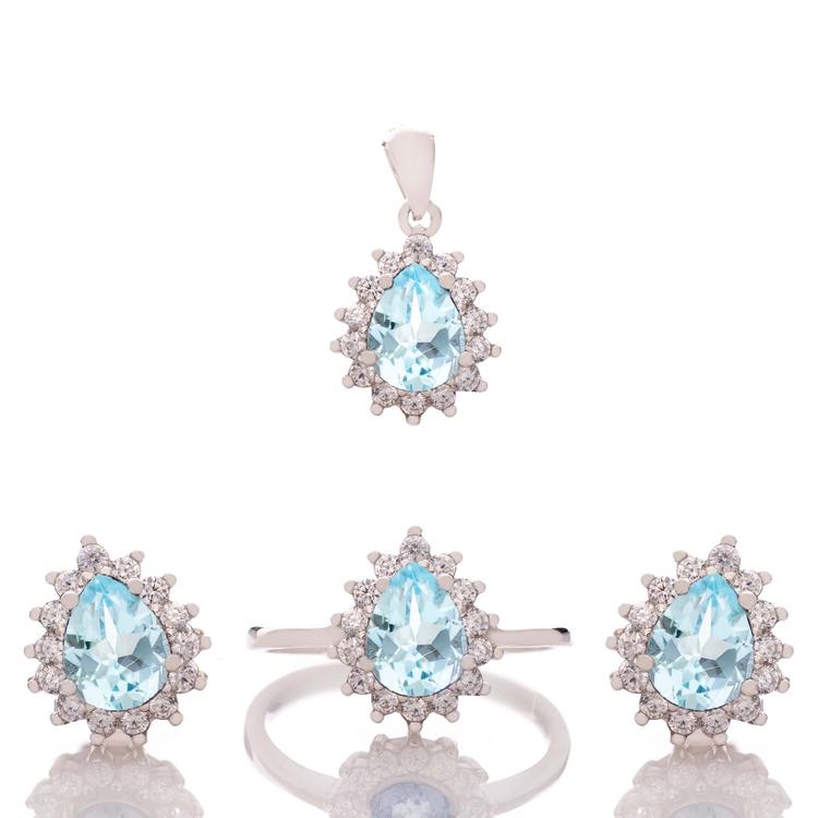 Silver Set - Natural Blue Topaz Drop 4,40 ct.