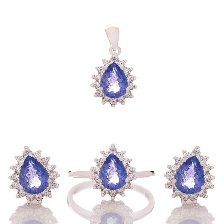 Silver set - Natural Tanzanite Drop 3,60 ct.