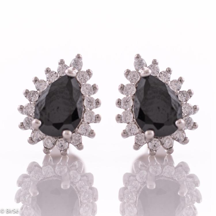 Silver earrings - Drop Black Zircon