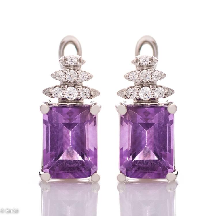 Silver Earrings Baguette - Natural Amethyst 2,50 ct.