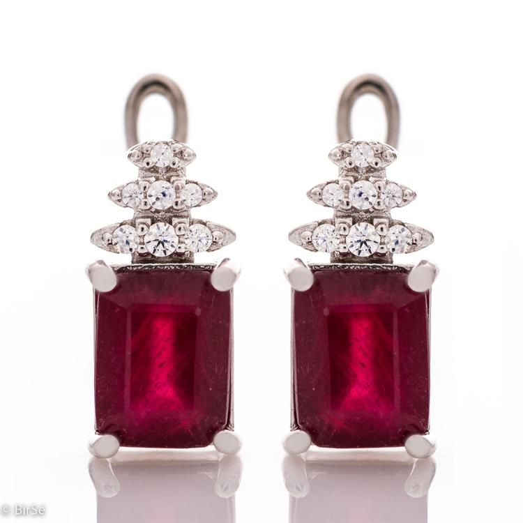 Silver earrings Baguette - Natural ruby 3,10 ct.