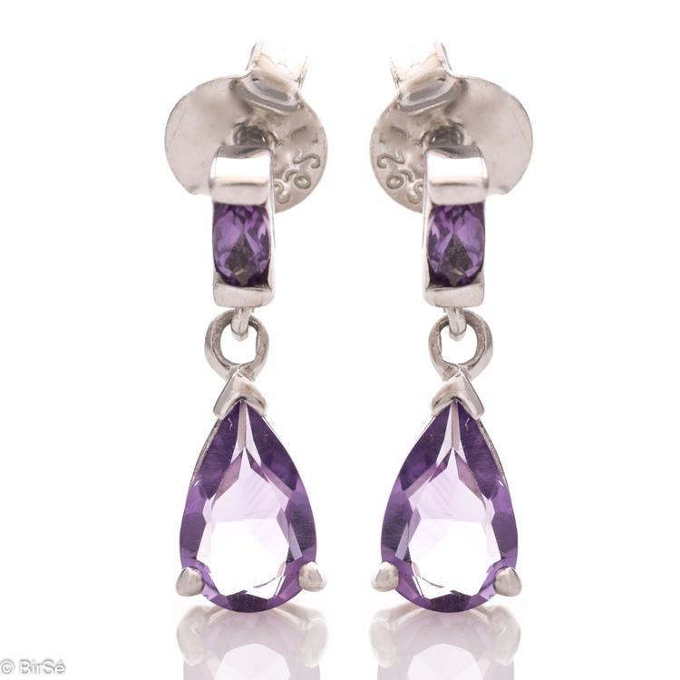 Silver earrings - Natural Amethyst drop 2,38 ct.