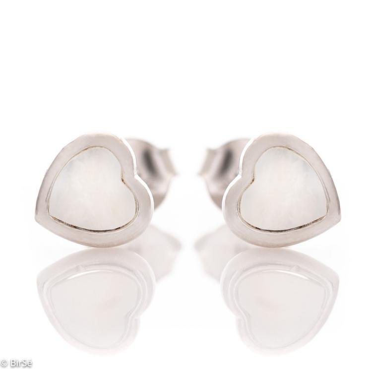 Silver earrings - Heart of Mother of Pearl