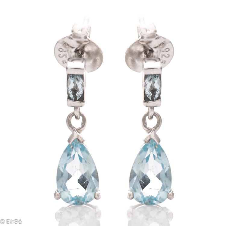 Silver earrings - drop natural blue topaz 3,20 ct.