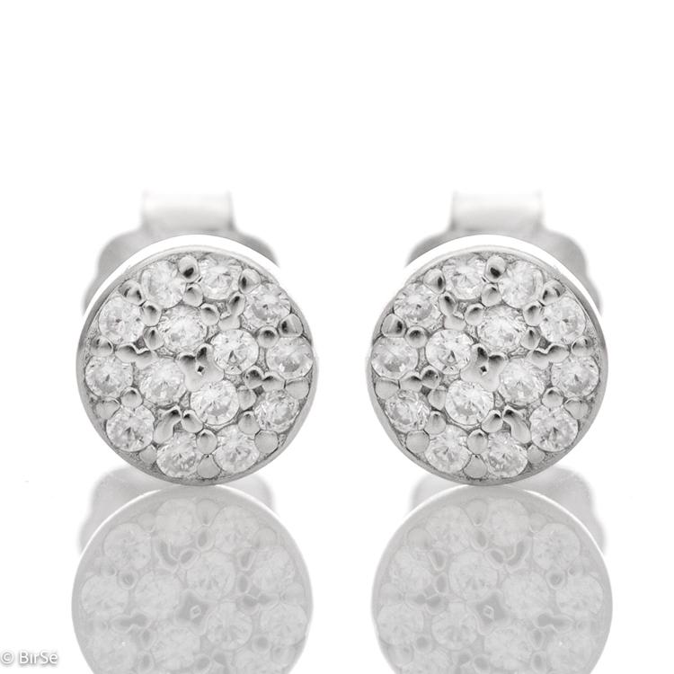 Silver earrings - Circle with zircons