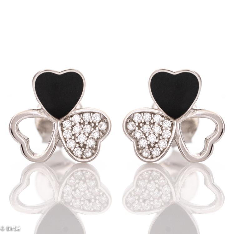 Silver earrings "Clover with zircons"