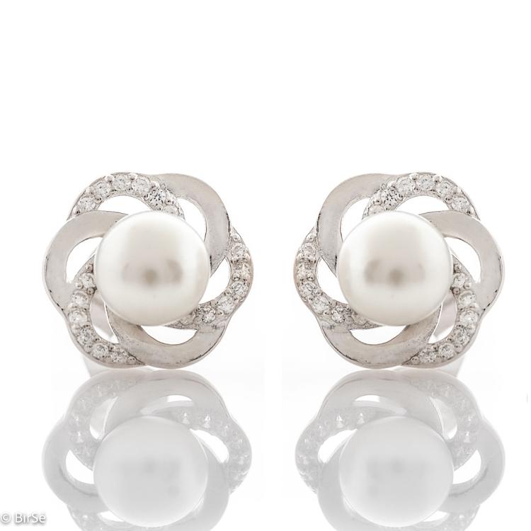 Silver earrings - Pearl flower