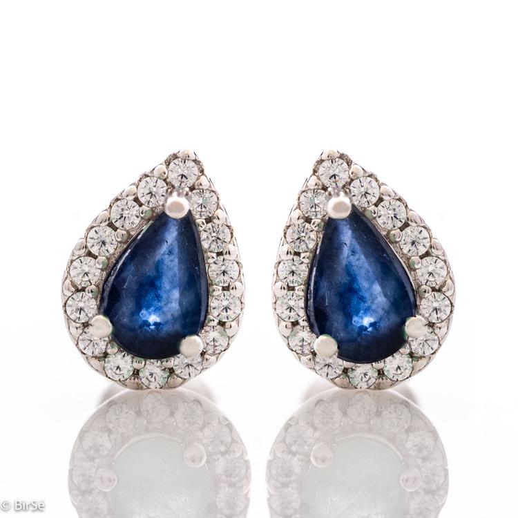 Silver earrings - Drop Natural Sapphire 1,00 ct.