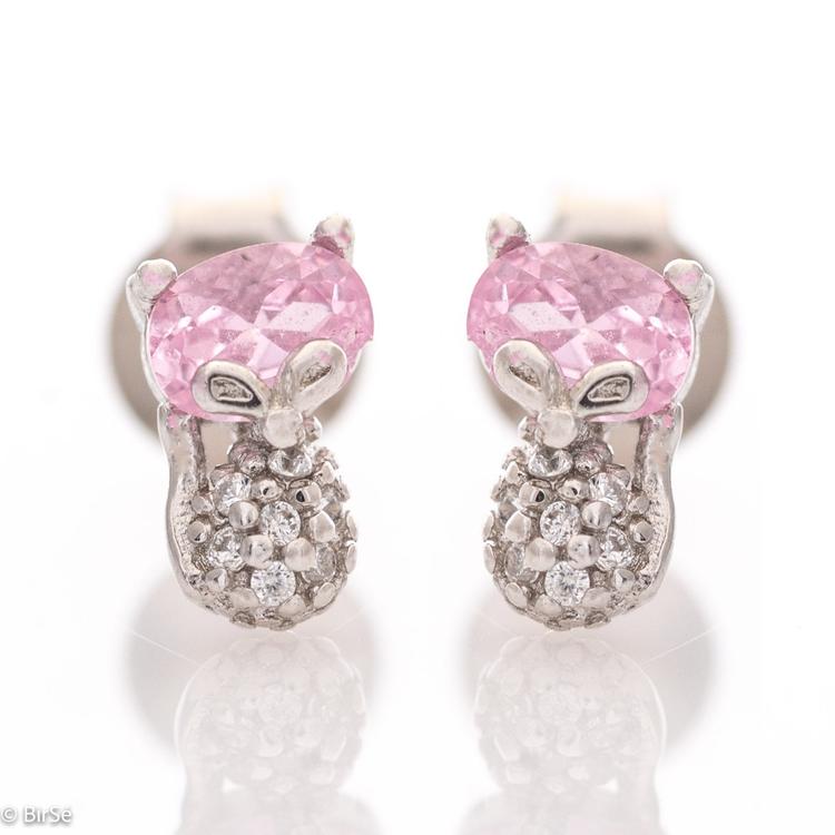 Silver Earrings - Pink Glitter