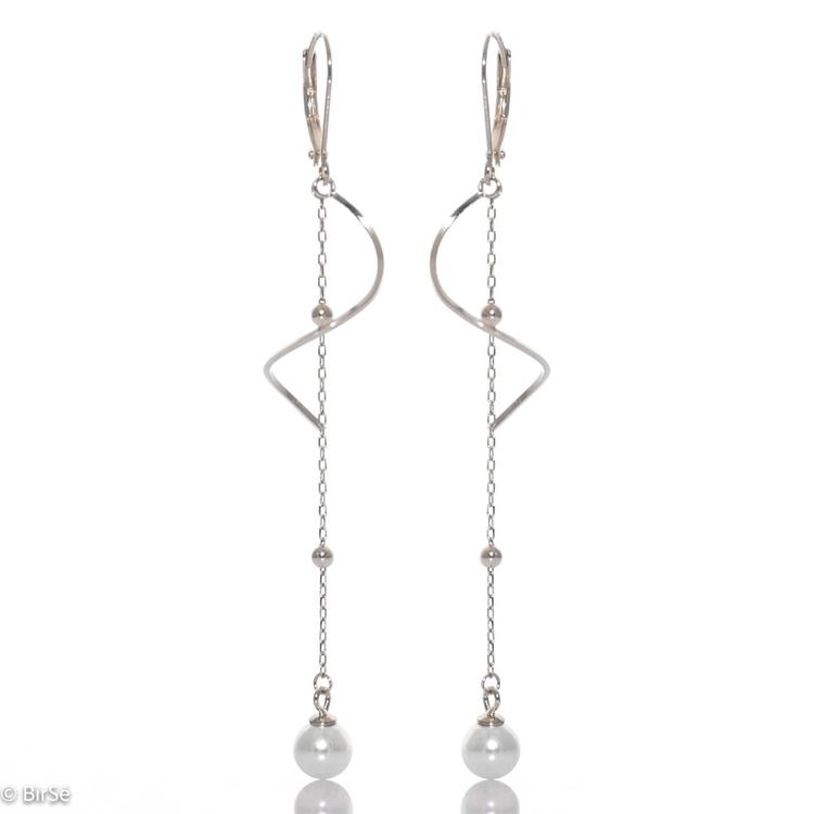 Silver Hanging Earrings - Pearl