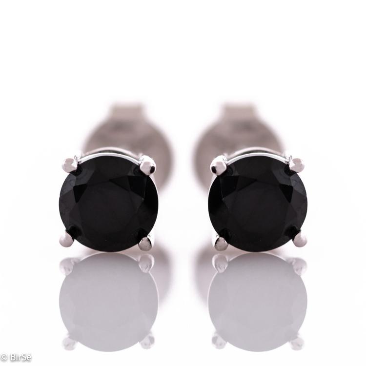 Silver earrings - Black Zircon