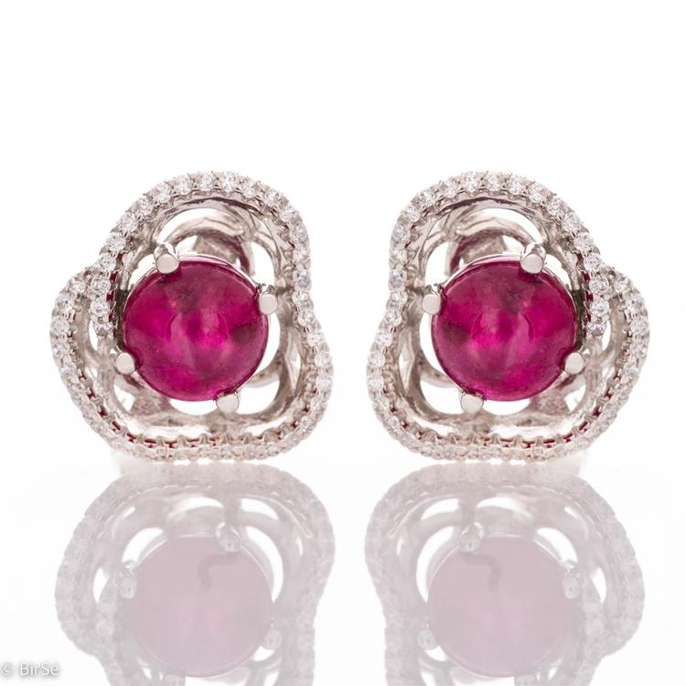 Silver Earrings - Natural Ruby Flower 2,10 ct. 