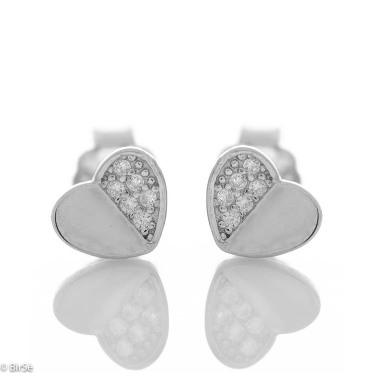 Silver earrings - Heart with zircons 