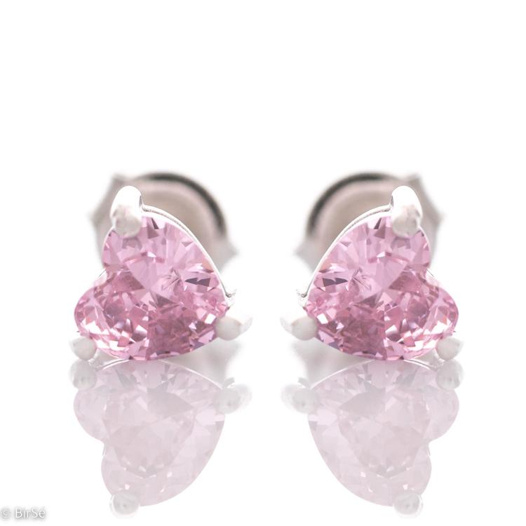 Silver earrings - Pink Heart