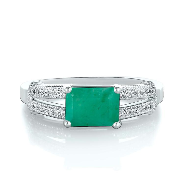 Captivating Silver Ring with Emerald Baguette and Zirconia 1.26 ct.