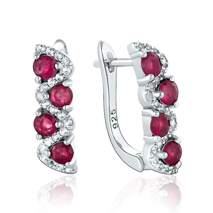 Silver earrings - Natural Ruby with zircons - 1,20 ct.