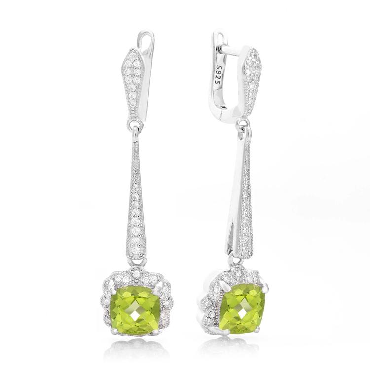 Silver earrings - Natural peridot with zircons  2,50 ct.