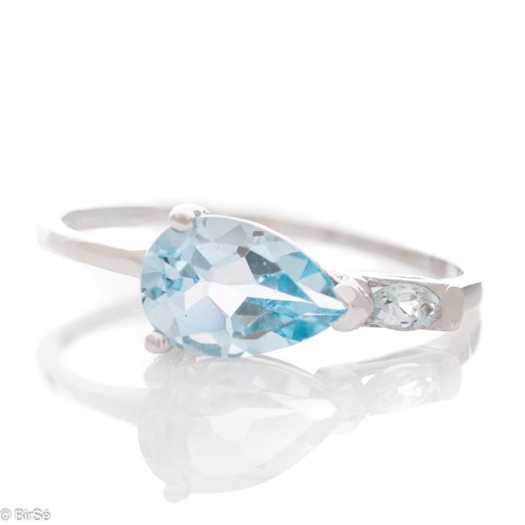Silver ring - Drop Natural Blue Topaz 1,60 ct.