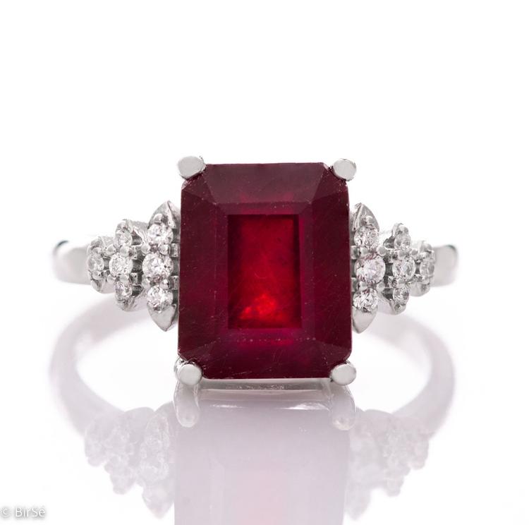 Silver Ring Baguette - Natural Ruby 3,15 ct.