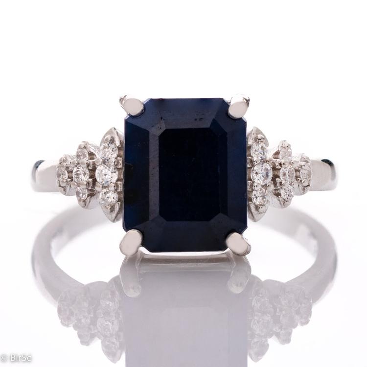 Silver ring Baguette - Natural Sapphire 3,15 ct.