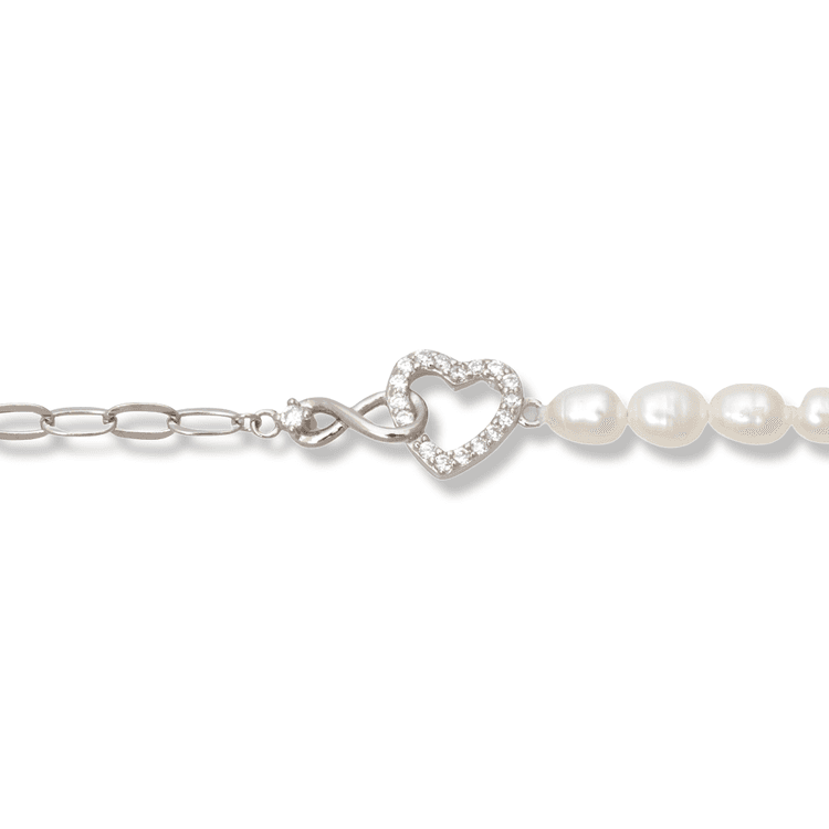 Silver Bracelet - Heart and Pearls