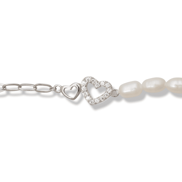 Silver Bracelet - Hearts and Pearls