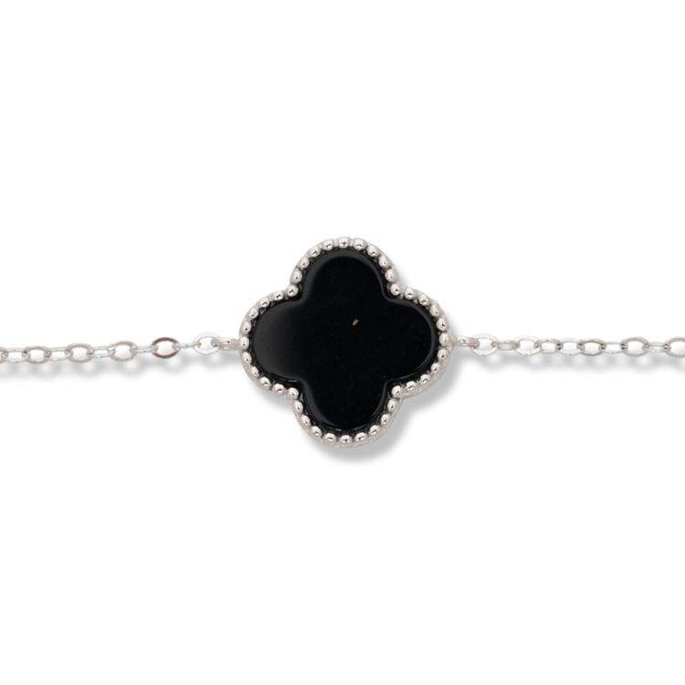 Silver Bracelet with Clover Onyx