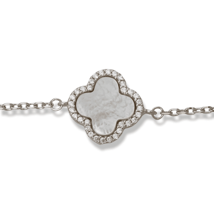 Silver bracelet - Clover Mother of pearl and zircons