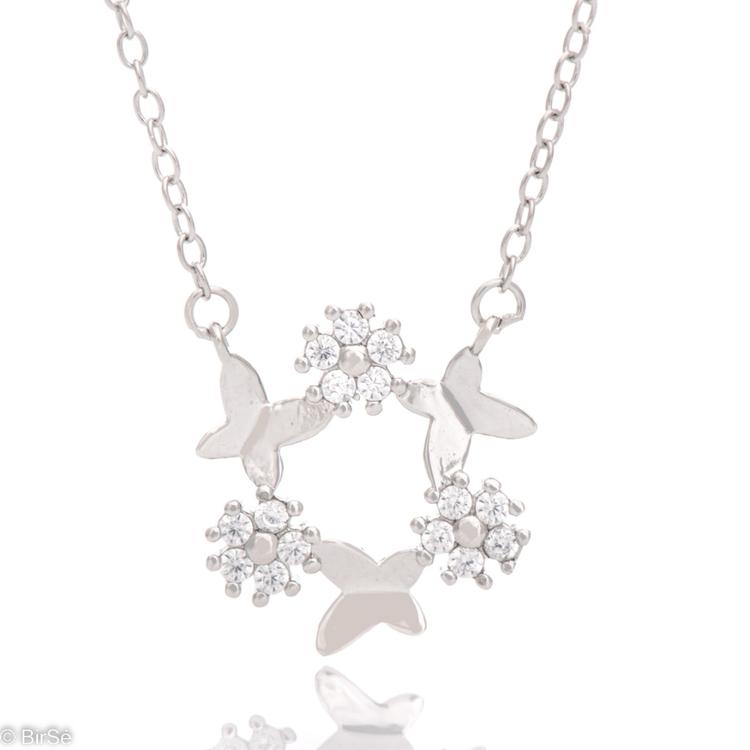 Silver necklace - Flowers and Butterflies