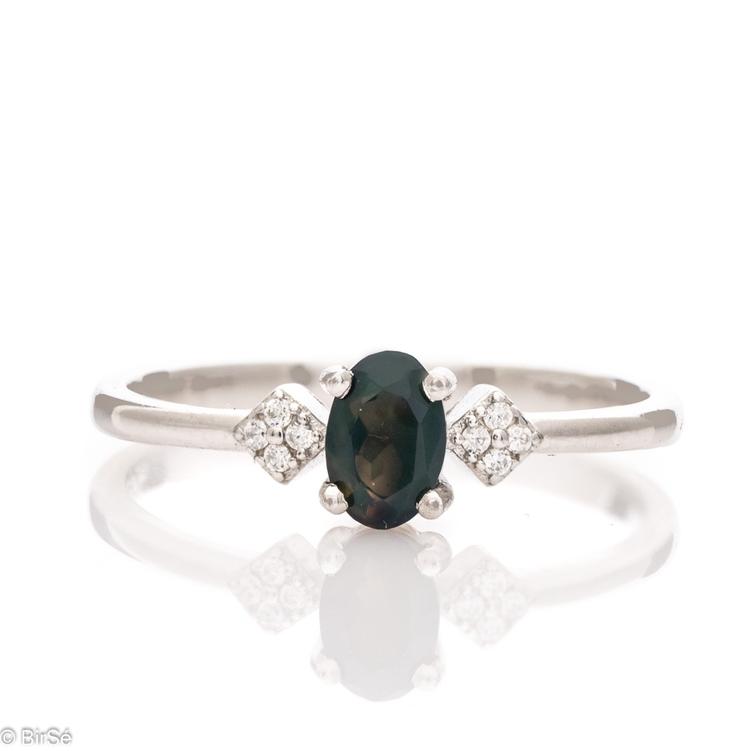 Silver Ring - Natural Black Opal 0,78 ct.