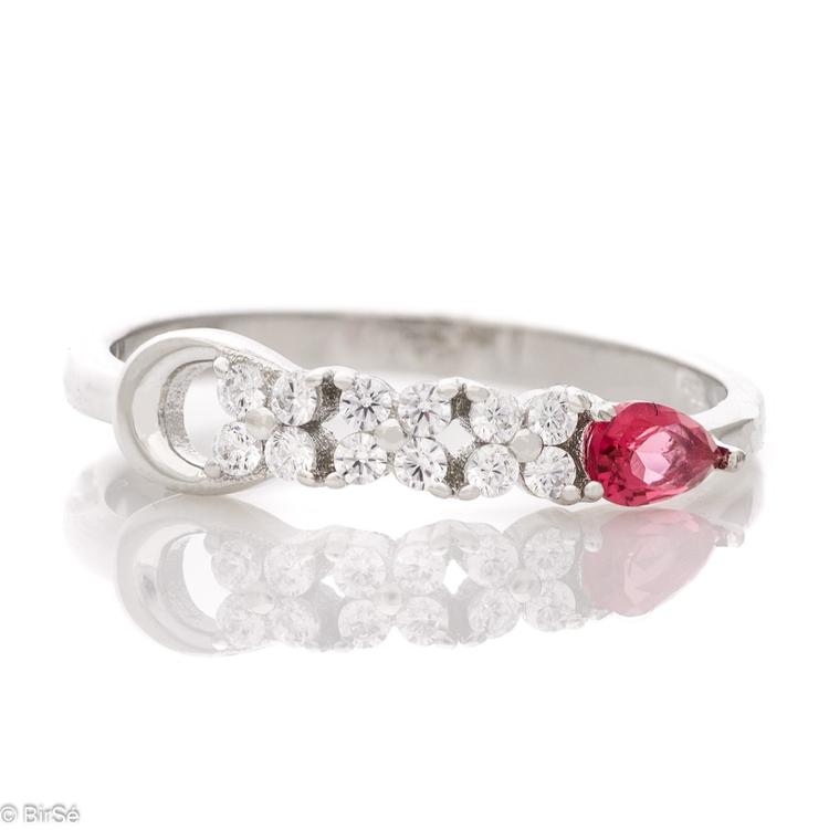 Silver Ring - Ruby and Zirconi