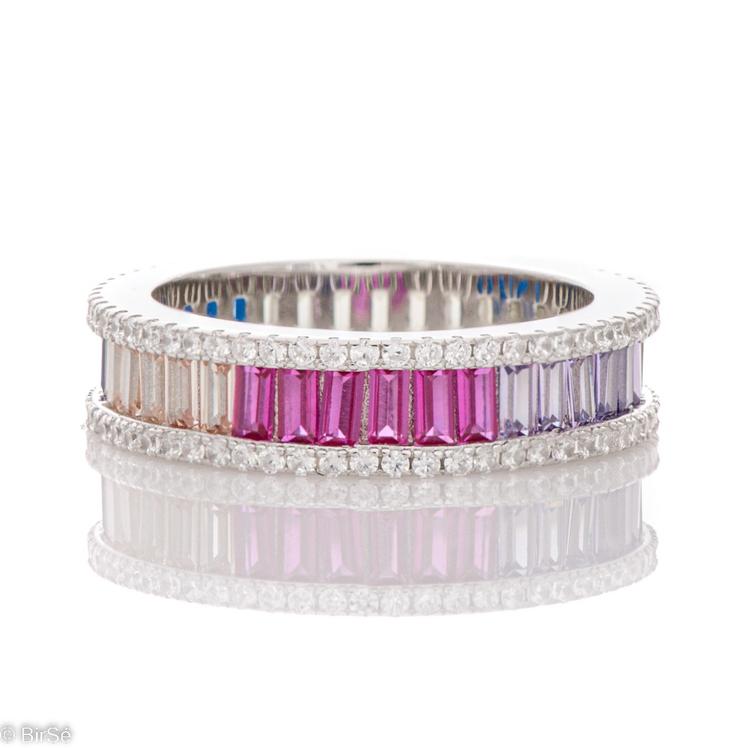 Silver ring - ring colored baguettes