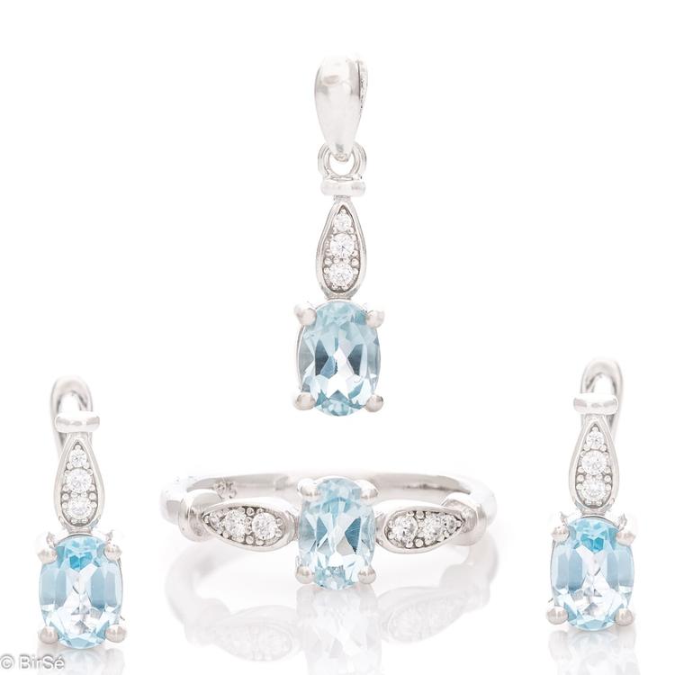 Silver set - Natural Blue Topaz 2,28 ct.