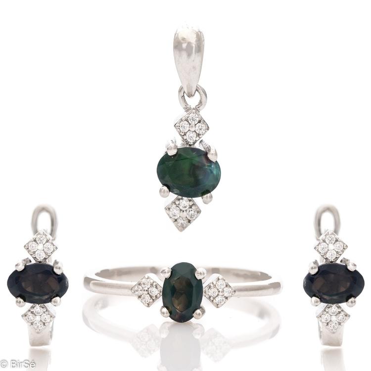 Silver set - Natural Black Opal 3,12 ct.