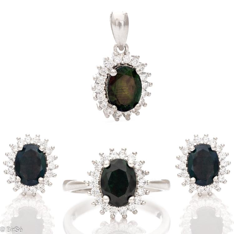 Silver set - Natural Black Opal 3,12 ct.