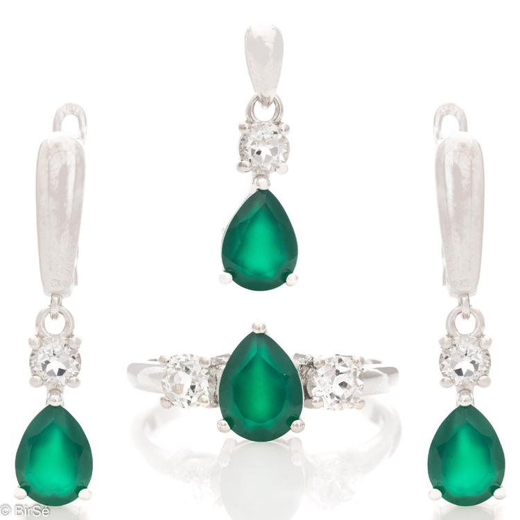 Silver set - Natural Green Agat 3,60 ct.