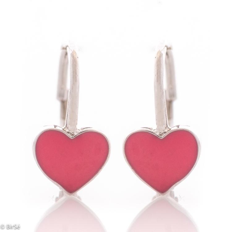 Silver earrings - Pink Hearts