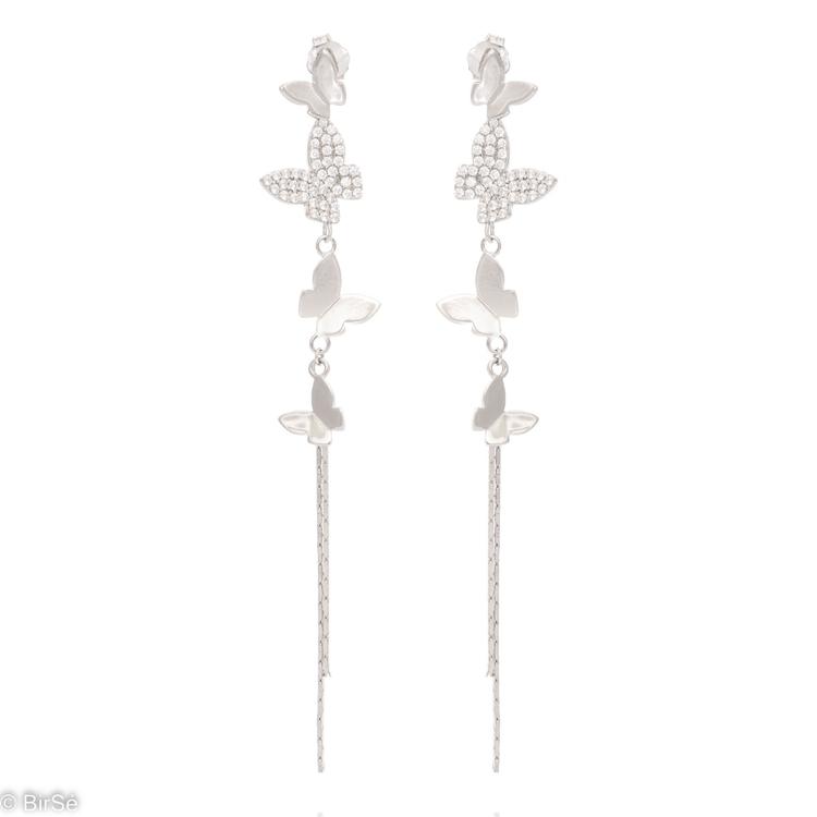 Hanging Silver Earrings - Dancing Butterflies