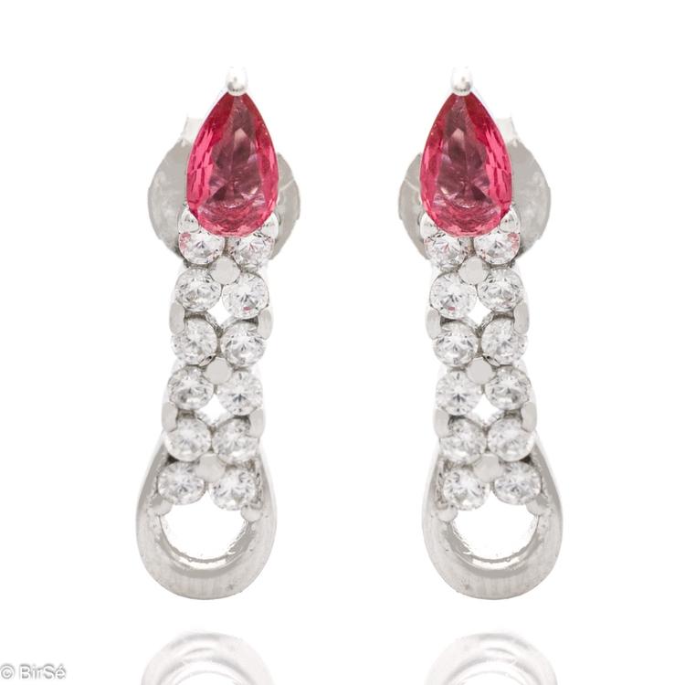 Silver earrings - Ruby and Zirconi