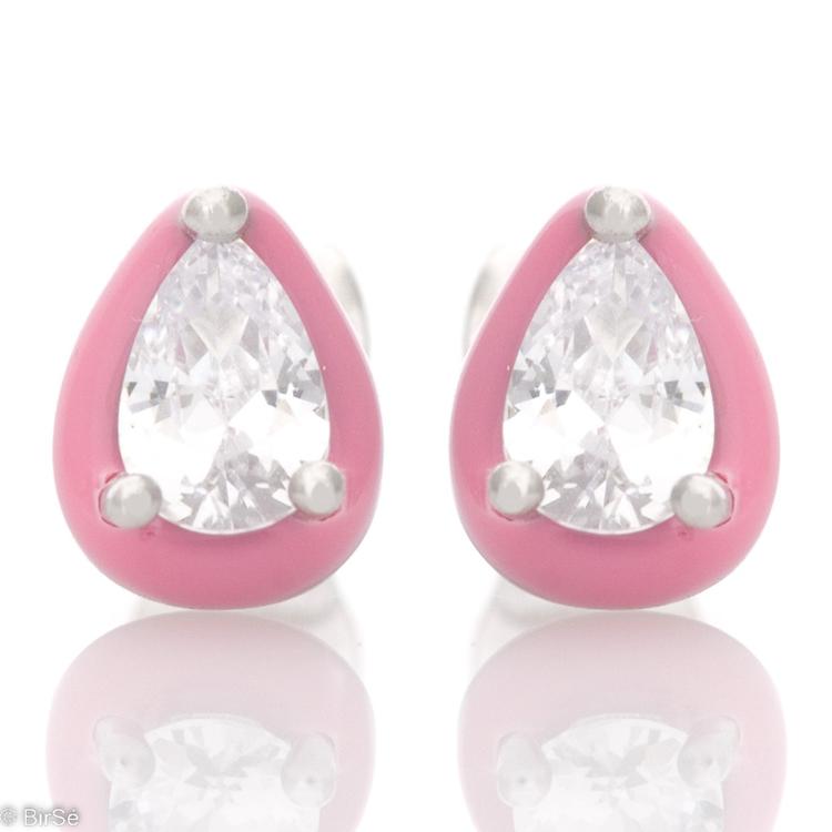 Silver earrings - Pink Enamel and Zircon