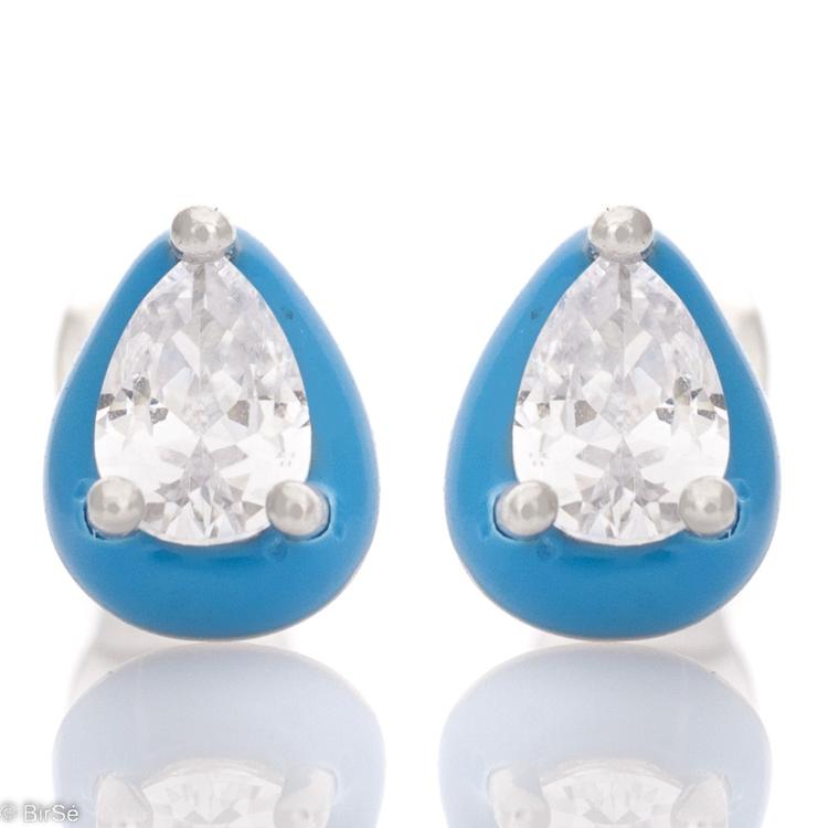 Silver earrings - Sky Blue Enamel and Zircon