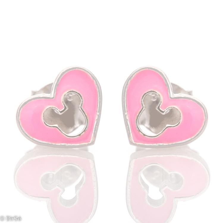 Silver earrings - Pink Hearts