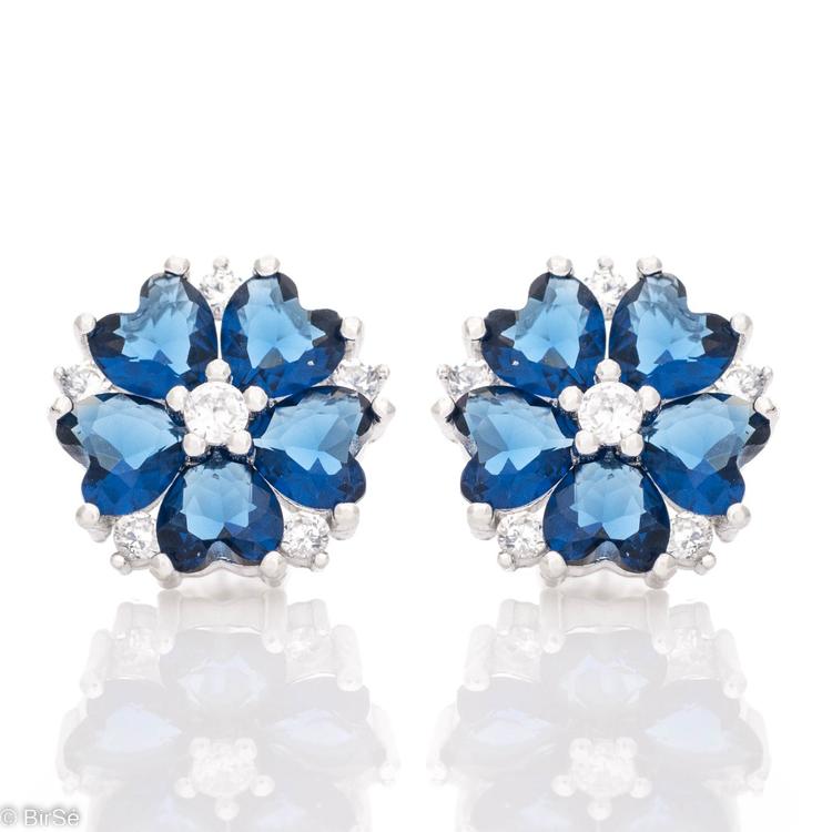 Silver earrings - Blue Flower