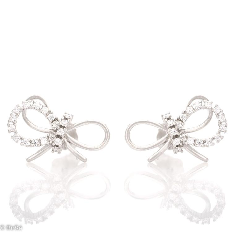 Silver earrings - Ribbon with zircons