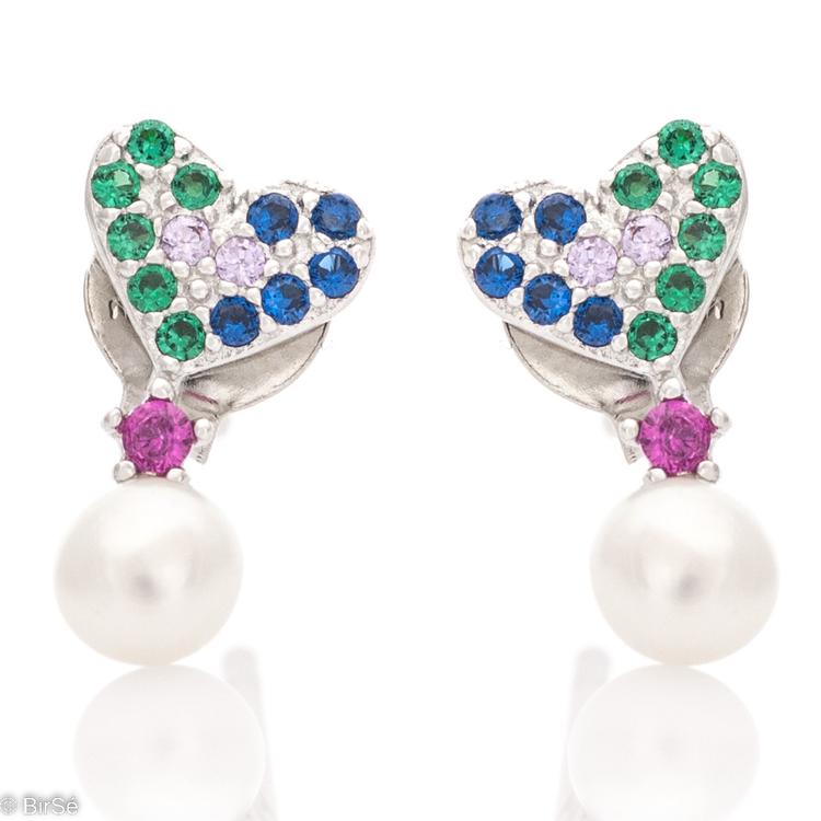 Silver earrings - Hearts and Pearls