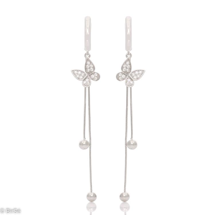 Silver Hanging Earrings - Butterflies 