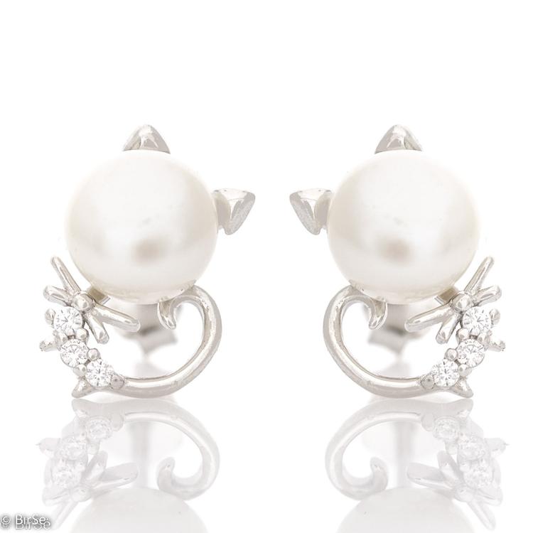 Silver earrings - Pearl Kittens